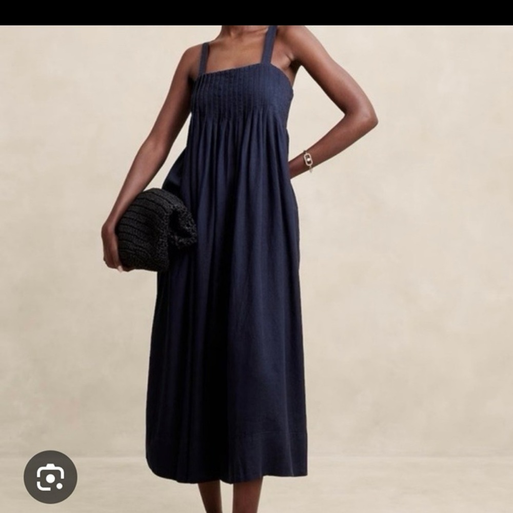 Banana Republic Factory Blue Pleated Square Neck Midi Dress